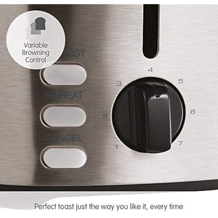 Morphy Richards Equip 2 Slice Toaster, Defrost and Reheat, Browning Controls, Variable Wide Slots, Removable Crumb Tray, 800W, Stainless Steel, 222067