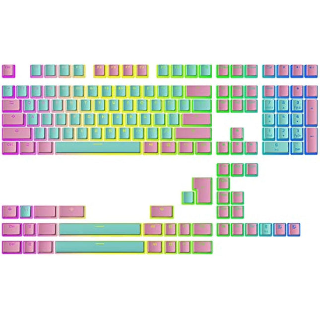 Ranked Pudding v2 PBT Keycaps | 145 Double Shot Translucent ANSI US & ISO Layout | OEM Profile for Full Size, TKL, 75%, 65% and 60% RGB Mechanical Gaming Keyboard (Miami)