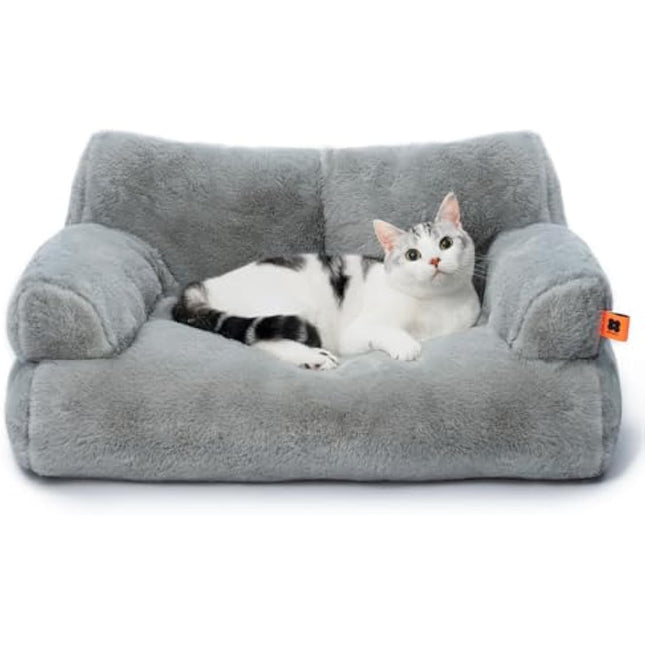 MEWOOFUN Stylish Cat Bed for Indoor Cars Large - Fluffy and Soft Cat Sofa Bed Small Dog Sofa Bed for Dogs and Cats - 66x48cm Cute Cat Bed Couch with Non-slip Bottom, Grey