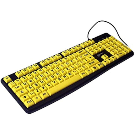 Geemarc Wired Alphanumeric Keyboard with Large Black Lettering and Yellow Keys - High Colour Contrast for People with Low Vision - Compatible with Windows XP, Vista, 7, 8, 10 - UK Version