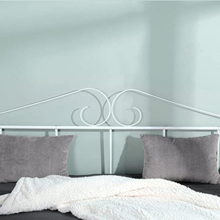 buybyroom Metal Day Bed Frame 90 x 190cm, Single Bed with Headboard and Slatted Frame Single Bed Sofa Bed Day Bed for Bedroom Living Room Guest Room, White
