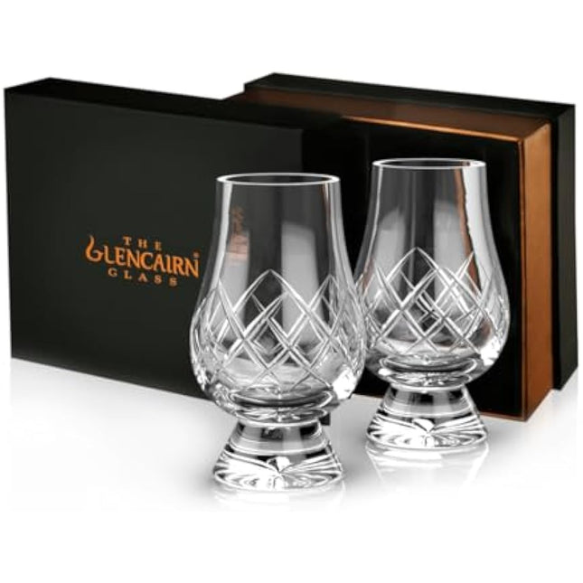 Glencairn Cut Crystal Whisky Glasses – Gift Set of 2 – Premium Cut Glass Design for Scotch, Bourbon, Single Malt – Presented in Luxury Box – Gift for Whisky Lovers & Collectors