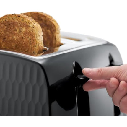 Russell Hobbs Honeycomb 4 Slice Toaster (Independent & Extra wide slots with high lift, 6 Browning levels, Frozen/Cancel/Reheat function, Removable crumb tray, 1500W, Black textured high gloss) 26071