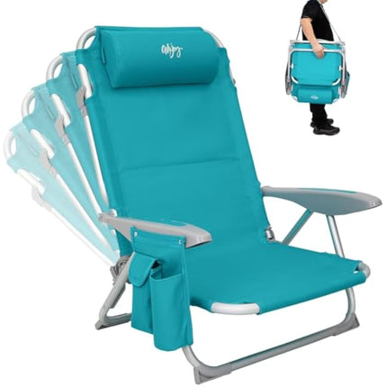 #WEJOY 4-Position Adjustable Beach Chair for Adults, Folding Low Camping Chairs Aluminum Lightweight & Portable, High Back Pillow Pocket Outdoor Reclining Garden Chair