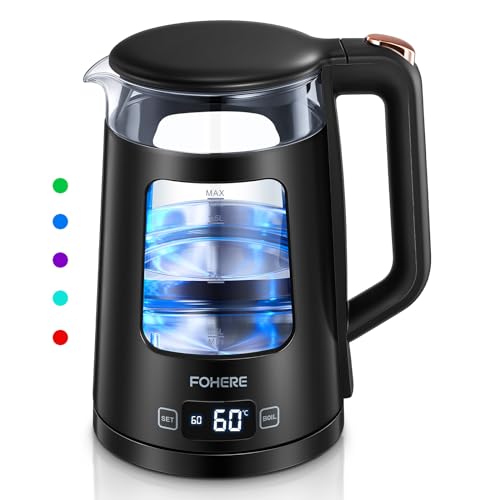 Electric Kettle, 1.7L Glass Tea Kettle, with Keep Warm, 5 Temperature Control, 2200W Fast Boil, Auto Shut-Off & Boil-Dry Protection, with 5 Colored