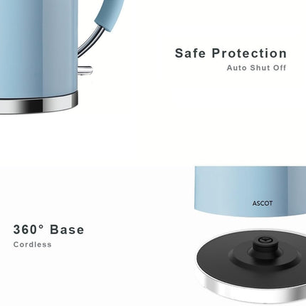 ASCOT Electric Kettle, Stainless Steel Electric Tea Kettle Gifts for Men/Women/Family 1.5L Retro Tea Heater & Hot Water Boiler, Auto Shut-Off Boil-Dry