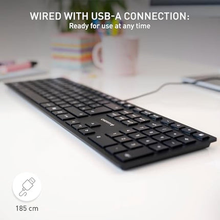 CHERRY KC 6000 SLIM, Ultra-Flat Design Keyboard, German Layout (QWERTZ), Wired (USB-A Connection), Quiet, Durable Key Labelling, Black