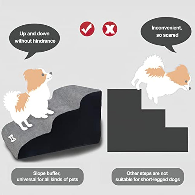 Galatée Pet Stairs, Washable & Zippered Cover Removable Pet Ramp, High Density Foam Dog Stairs, Dog Steps, 3 Floors Of Pet Stairs, Dog Sofa Bed(Grey)