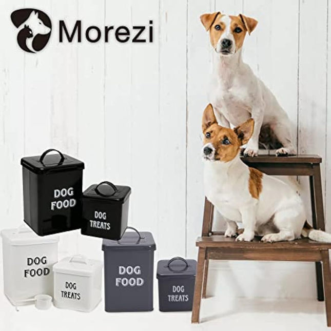 Morezi Pet Food and Treats Containers Set with Scoop for Cats or Dogs - Cream Powder-Coated Carbon Steel - Tight Fitting Lids - Storage Canister Tins - Dog Food