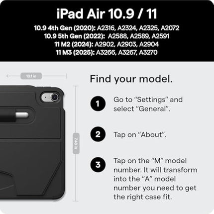 ZUGU CASE for iPad Air 11 (M3 2025 / M2 2024) iPad Air 5 & 4 10.9 inch (2022/2020) Slim Protective Cover, Wireless Apple Pencil Charging, Convenient 8-angle Magnetic Stand & Auto Sleep/Wake [Black]