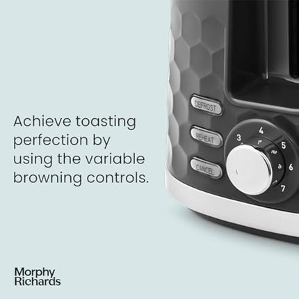 Morphy Richards Hive 2 Slice Toaster, Variable Browning, Removable Crumb Tray, Cancel, Defrost, Reheat, Anti-jam feature, Gloss Finish, 850W, Black, 220031