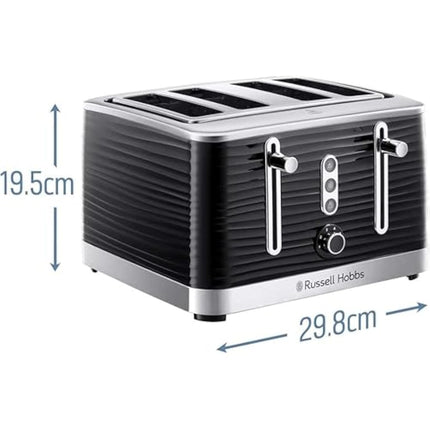 Russell Hobbs Inspire 4 Slice Toaster (Extra wide slots, High lift feature, 6 Browning levels, Frozen/Cancel/Reheat function with Blue LED illumination, 1800W, Black textured high gloss) 24381