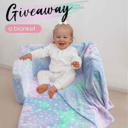 MeMoreCool Kids Couch, Folding Kids Sofa Bed, Toddler Convertible Sofa Chair to Lounger Pull Out Couch for Playroom, Glow In The Dark