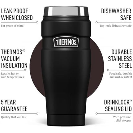Thermos Stainless King Travel Tumbler & Multi- Purpose Flask- 470ml Insulated Hot & Cold Water Bottle for Daily Commute & Weekend Adventures - Sleek Design in Matt Black, 5-Year Durability