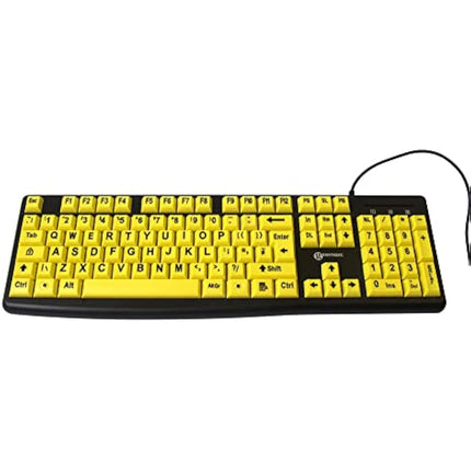 Geemarc Wired Alphanumeric Keyboard with Large Black Lettering and Yellow Keys - High Colour Contrast for People with Low Vision - Compatible with Windows XP, Vista, 7, 8, 10 - UK Version