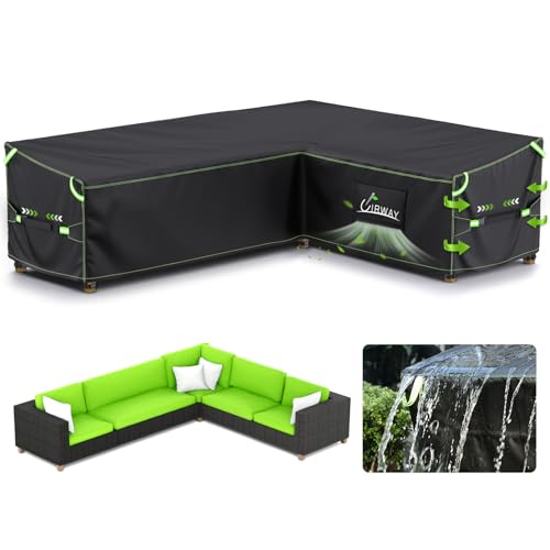 UIRWAY L-Shape Garden Furniture Cover Waterproof with Air Vent, 270x216x87cm Heavy Duty 420D Oxford Fabric Outdoor Rattan Corner Sofa Cover with