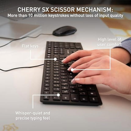 CHERRY KC 6000 SLIM, Ultra-Flat Design Keyboard, German Layout (QWERTZ), Wired (USB-A Connection), Quiet, Durable Key Labelling, Black