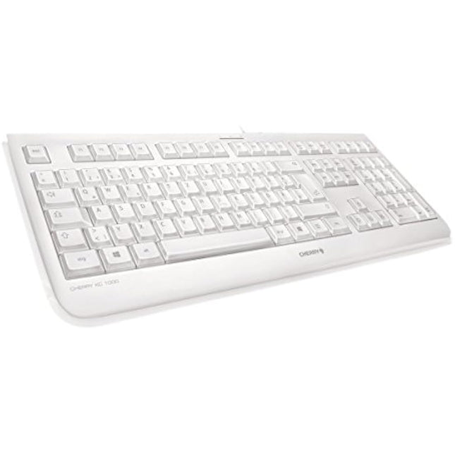 CHERRY KC 1068, UK Layout, QWERTY Keyboard, Easily Disinfectable, Waterproof Wired Keyboard, Whisper-Quiet Keystrokes, White-Grey