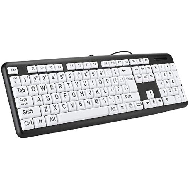 Large Print USB Wired Computer Keyboard (White Large Print Keys) Great for Visually Impaired Individuals - Senior Citizens in Low and Dim Lighted Areas(Black)