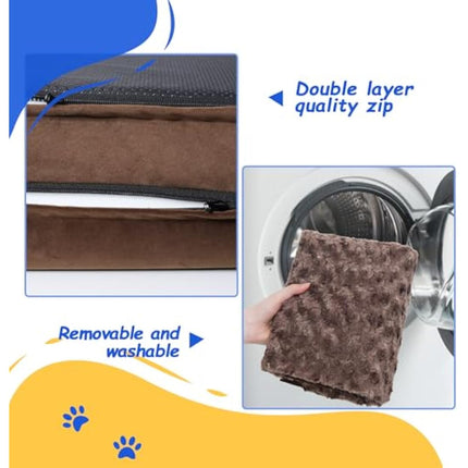 KSIIA Large Dog Bed, Orthopedic Dog Sofa Beds Pet Bed, Dog Couch with Removable Washable Cover, Waterproof Dog Bed, Pet Sofa with U-Shape Bolster, Brown 91x68x16cm