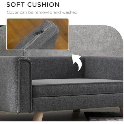 PawHut Dog Sofa Bed, Elevated Dog Couch for Medium and Small Dogs, with Soft Cushion, Removable and Washable Cover, Grey