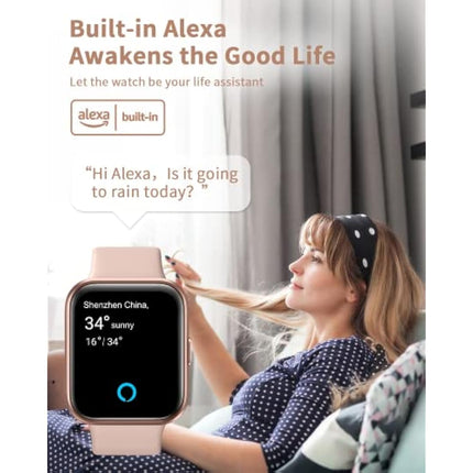 Smart Watch for Women(Answer/Make Call), Alexa Built-in 1.8" Touch Screen Fitness Watch with SpO2 Heart Rate Sleep Monitor, 100 Sports IP68 Waterproof Step Counter Ladies Smartwatch for iPhone Android