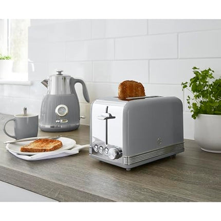 Swan ST19010GRN Retro 2-Slice Toaster with Defost/Reheat/Cancel Functions, Cord Storage, 815W, Retro Grey