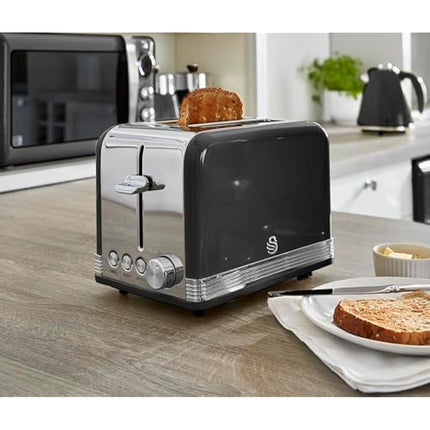 Swan ST19010BN Toaster, Stainless Steel, 815 W, Black