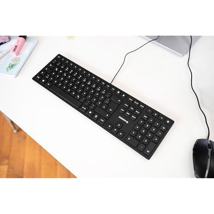 CHERRY KC 6000 SLIM, Ultra-Flat Design Keyboard, German Layout (QWERTZ), Wired (USB-A Connection), Quiet, Durable Key Labelling, Black