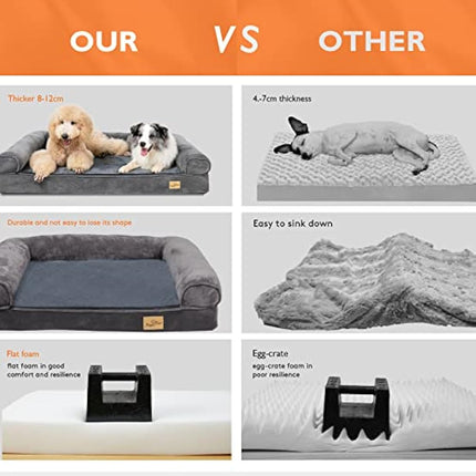BingoPaw Medium Dog Sofa Bed: Memory Foam Orthopedic Pet Mattress Cushion Washable - Waterproof Calming Bolster Dog Couch with Pillow Grey L (80x60cm)