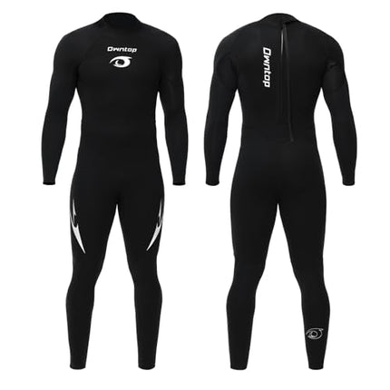 Owntop Men's Full Length 3/2mm Wetsuit, Ultra-Stretch Long Sleeve Winter Wetsuit, Back Zip Adult Neoprene Surfing Diving Wet Suit, Men Black L