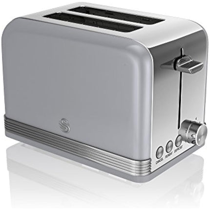 Swan ST19010GRN Retro 2-Slice Toaster with Defost/Reheat/Cancel Functions, Cord Storage, 815W, Retro Grey