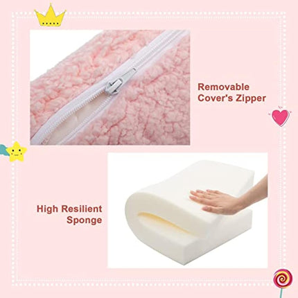 BEJOY Kids Sofa Bed 2-in-1 Flip Out Cuddly Sherpa Toddler Couch Convertible Sofa to Lounger Children Sofa Bed Children's Day and Birthday Gift for Girls Boys, Pink