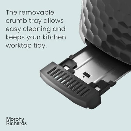 Morphy Richards Hive 2 Slice Toaster, Variable Browning, Removable Crumb Tray, Cancel, Defrost, Reheat, Anti-jam feature, Gloss Finish, 850W, Black, 220031