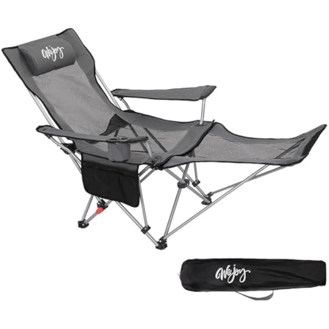#WEJOY Camping Chairs Folding Recliner Chair Adjustable with Detachable Footrest Headrest Cup Holder Lightweight Portable Reclining Camp Chair Fold Up Chair for Outdoor Beach Garden,Grey black