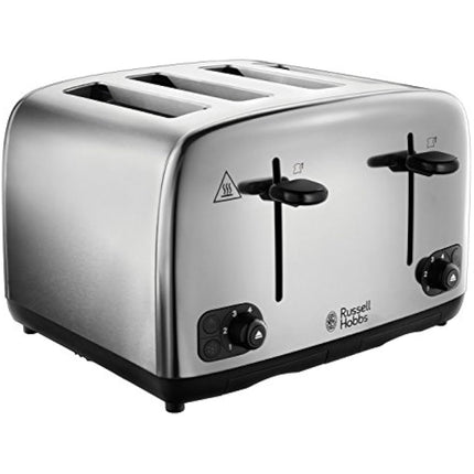 Russell Hobbs 4 Slice Toaster with Perfect Toast Technology for improved evenness (Wide slots, Lift & look feature, 6 Browning levels, Frozen & Cancel function, 1700W, Brushed & Stainless Steel) 24090
