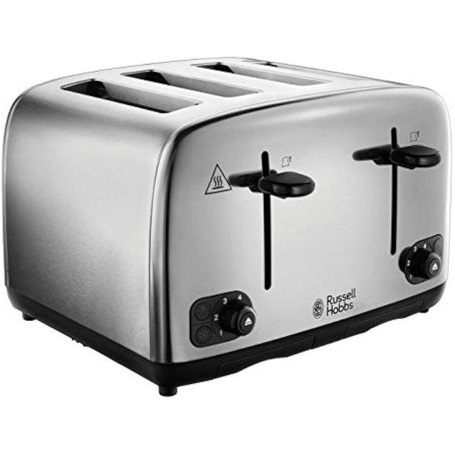 Russell Hobbs 4 Slice Toaster with Perfect Toast Technology for improved evenness (Wide slots, Lift & look feature, 6 Browning levels, Frozen & Cancel function, 1700W, Brushed & Stainless Steel) 24090