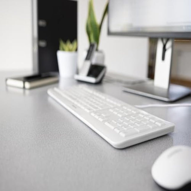 CHERRY KC 1000, Wired Keyboard, EU Layout (QWERTY), Plug & Play via USB Port, Flat Design, Whisper-Quiet Keystrokes, White-Grey