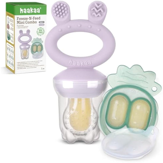 Haakaa Baby Fruit Food Feeder & Mini Freezer Nibble Tray Combo, Breastmilk Popsicle Molds for Baby Cooling Relief, BPA Free Silicone Feeder for Safe Infant Self Feeding, 4 Month+ (Lavender)