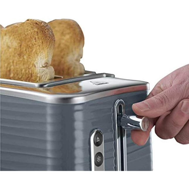 Russell Hobbs Inspire 2 Slice Toaster (Extra wide slots, High lift feature, 6 Browning levels, Frozen/Cancel/Reheat function with Blue LED illumination, 1050W, Grey textured high gloss) 24373