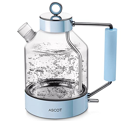 Electric Kettle, ASCOT Glass Electric Tea Kettle 1.5L 2200W Tea Heater & Hot Water Boiler, Borosilicate Glass, BPA-Free, Auto Shut-Off and Boil-Dry