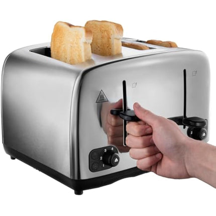 Russell Hobbs 4 Slice Toaster with Perfect Toast Technology for improved evenness (Wide slots, Lift & look feature, 6 Browning levels, Frozen & Cancel function, 1700W, Brushed & Stainless Steel) 24090