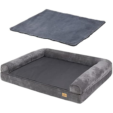 BingoPaw Large Dog Sofa Bed: Memory Foam Orthopedic Pet Mattress Cushion - Waterproof Bolster Dog Couch with Pillow and Washable Cover Grey XL (100x75cm)