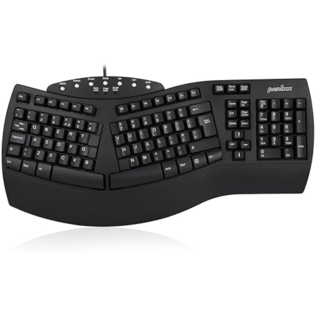 Perixx PERIBOARD-512 Ergonomic Split Keyboard, Curved Design, Wired USB, Multimedia Keys, UK QWERTY Layout, Black