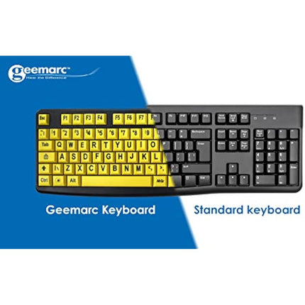 Geemarc Wired Alphanumeric Keyboard with Large Black Lettering and Yellow Keys - High Colour Contrast for People with Low Vision - Compatible with Windows XP, Vista, 7, 8, 10 - UK Version