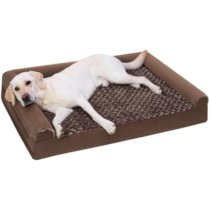 KSIIA Large Dog Bed, Orthopedic Dog Sofa Beds Pet Bed, Dog Couch with Removable Washable Cover, Waterproof Dog Bed, Pet Sofa with U-Shape Bolster, Brown 91x68x16cm