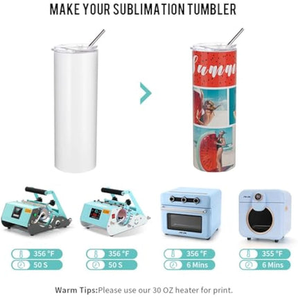 PYD Life 10 Pack Sublimation Tumblers Bulk Blank 20 OZ Skinny White Stainless Steel Tumbler Cups with Straw and Lid for Mug Tumbler Heat Press Sublimation Oven Printing