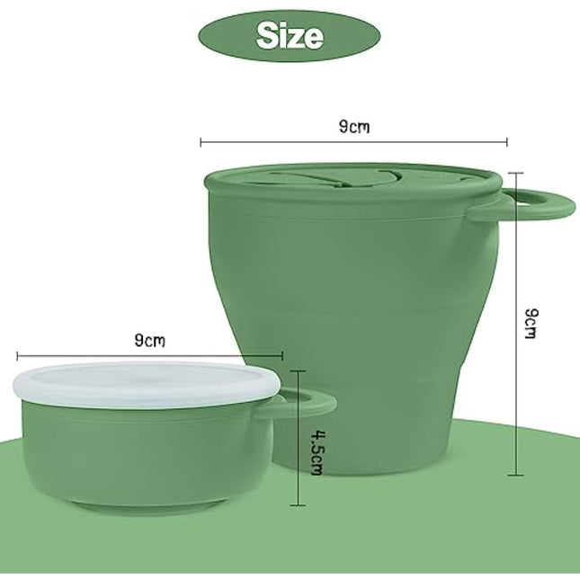 Vicloon Collapsible Silicone Baby Snack Cup, Baby Snack Cup, Silicone Snack Cup Non Spill Snack Pot for Baby, Snack Catcher Food Cup with Lid, Snack Pot for Toddler (Green)