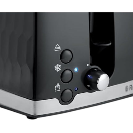 Russell Hobbs Honeycomb 4 Slice Toaster (Independent & Extra wide slots with high lift, 6 Browning levels, Frozen/Cancel/Reheat function, Removable crumb tray, 1500W, Black textured high gloss) 26071