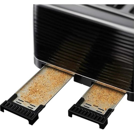 Russell Hobbs Inspire 4 Slice Toaster (Extra wide slots, High lift feature, 6 Browning levels, Frozen/Cancel/Reheat function with Blue LED illumination, 1800W, Black textured high gloss) 24381